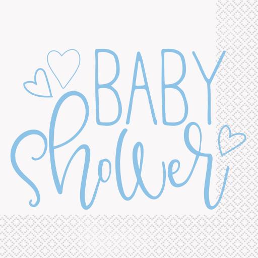 16 Pack -Blue Hearts Baby Shower Napkins 33x33cm/2ply