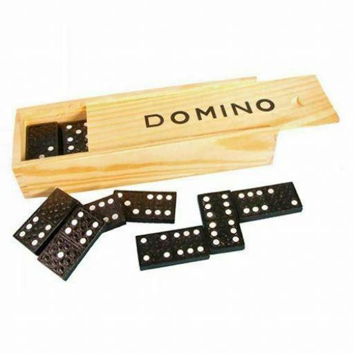 Childrens Dominoes Toy Set Wooden Box Case
