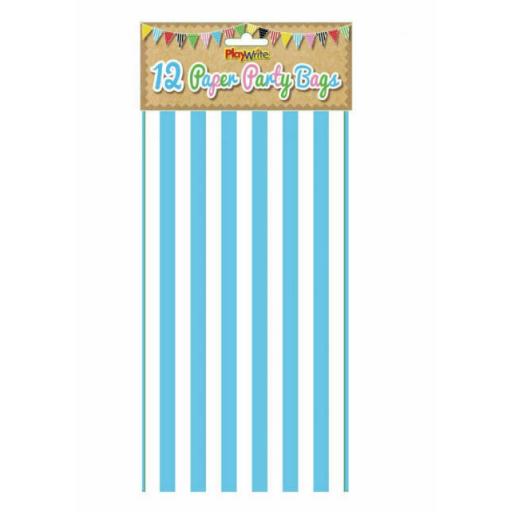 12 Blue Stripe Paper Bags | Party Perfecto