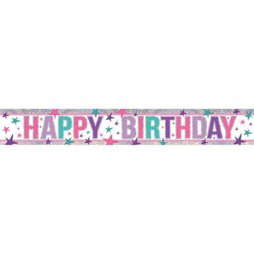 Pink Happy Birthday Holographic Foil Banners