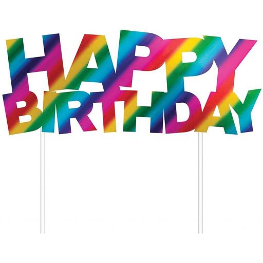 Rainbow Foil Cake Topper - Happy Birthday (7 in x 6 in)