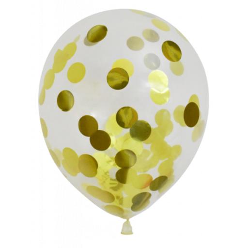 6 Clear Latex Balloons With Gold Confetti 12''
