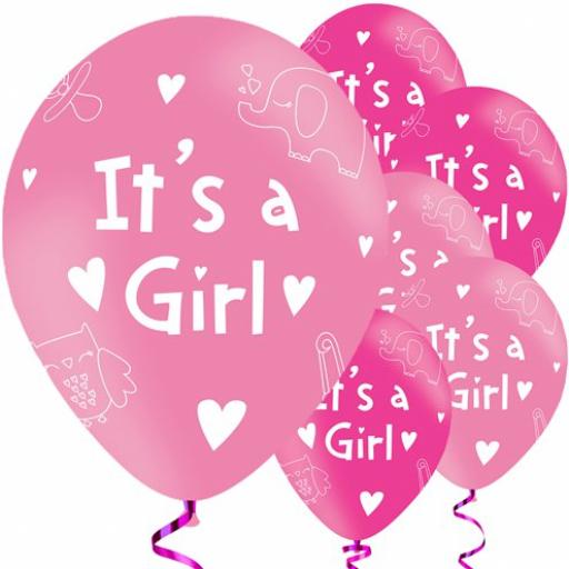 Girl Footprints Latex Balloons 3 x pink footprints 2 x confetti balloons its a girl