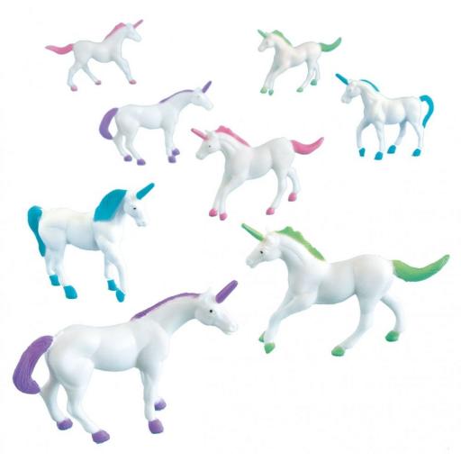 8 Plastic Unicorn Figurines