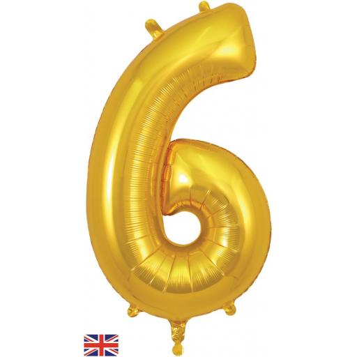 34" Number 6 Gold Foil Balloon