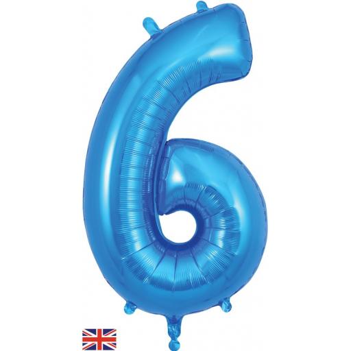 34" Number 6 Blue Foil Balloon