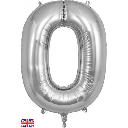 34" Number 0 Silver Balloon