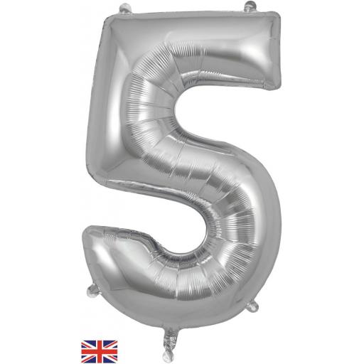 34" Number 5 Silver Foil Balloon