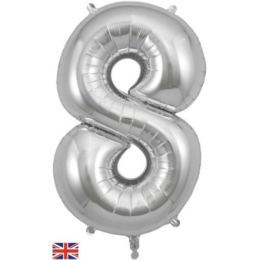 34" Number 8 Silver Balloon