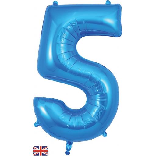 34" Number 5 Blue Balloon