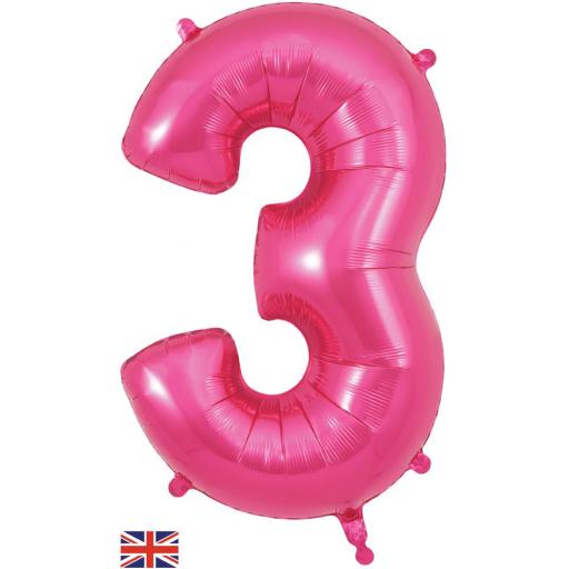 34" Number 3 Pink Balloon