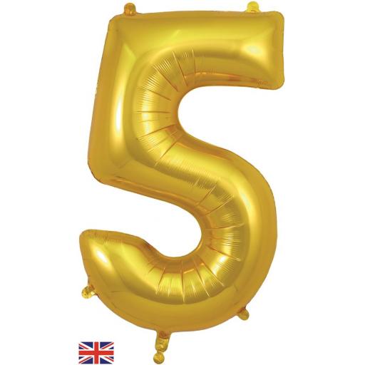 34" Number 5 Gold Foil Balloon