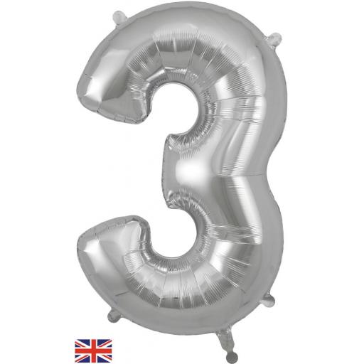 34" Number 3 Silver Balloon