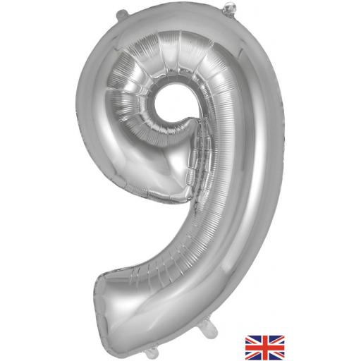 34" Number 9 Silver Foil Balloon