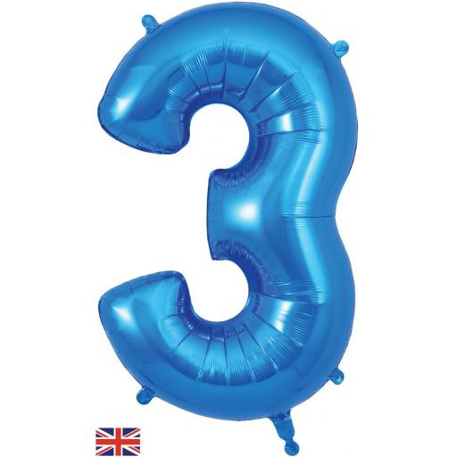 34" Number 3 Blue Balloon