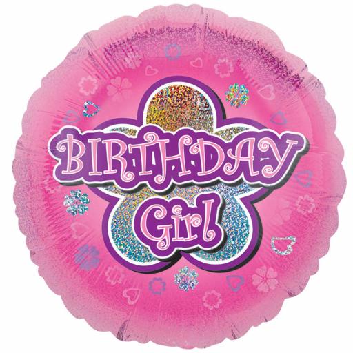 Pink Flowers Birthday Standard Holographic Foil Balloons