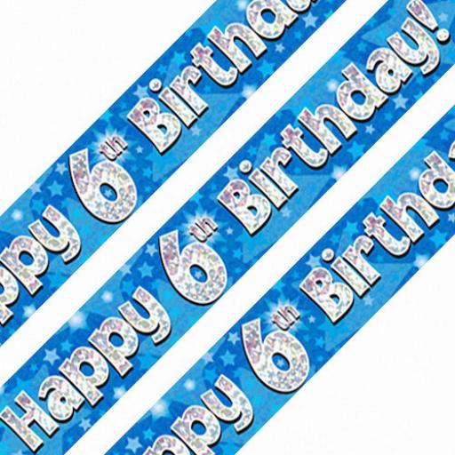 6th Happy Birthday Holographic Blue Banner 2.7 M Long
