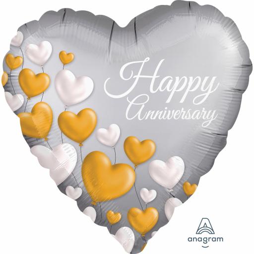 Anniversary Platinum Hearts Satin Standard XL Foil Balloon