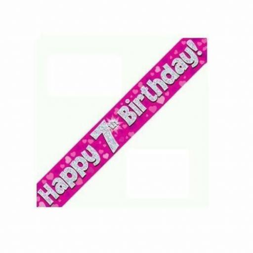 7th Happy Birthday Holographic Pink Banner 2.7 M Long