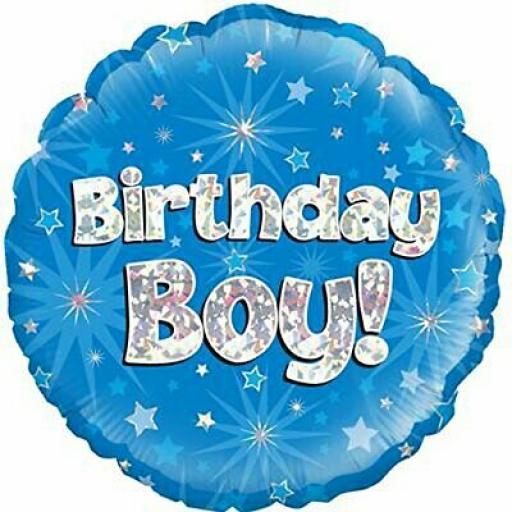 Blue Holographic Birthday Boy Foil Balloon 18in