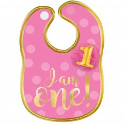 1st Birthday Girl I Am One Polyester Bib with Gold Hot Stamped Lettering.jpg