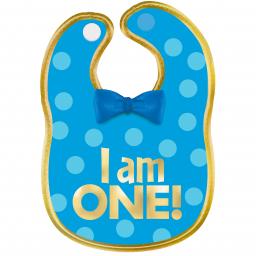 1st Birthday Boy - I Am One -  Polyester Bib with Gold Hot Stamped Lettering.jpg