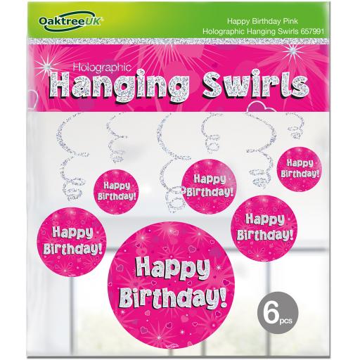 Happy Birthday Pink Holographic Hanging Swirls