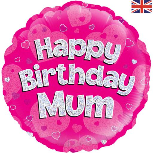 Happy Birthday Mum Pink Holographic