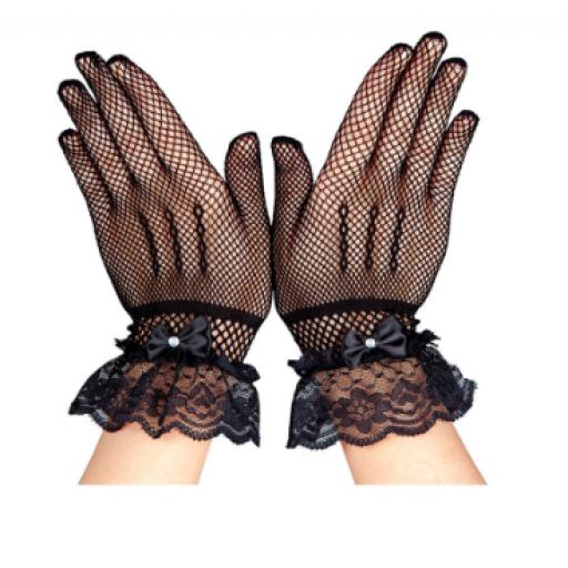 Fishnet Gloves With Lace And Diamantes