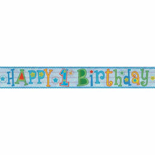 Foil Banner Happy 1 Birthday Blue