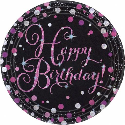 Plates Glitz Pink Happy Birthday