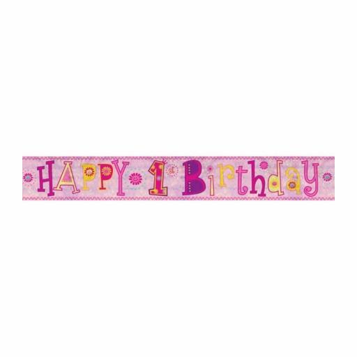 Foil Banner Happy 1 Birthday Pink
