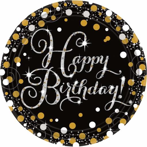 Gold Sparkling Celebration Happy Birthday Prismatic Paper Plates 23cm