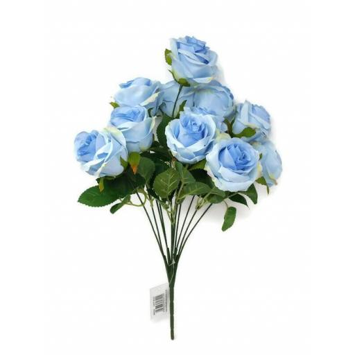 42cm Large Rose Bush Blue 10 Head