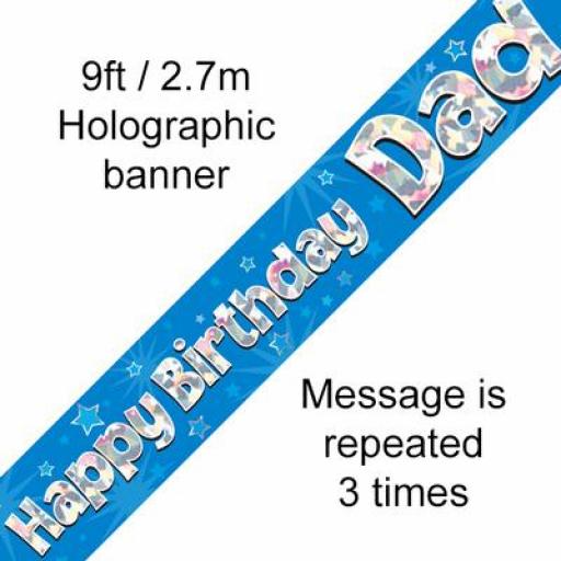 Happy Birthday Dad Holographic Blue Banner(2.7m) Long
