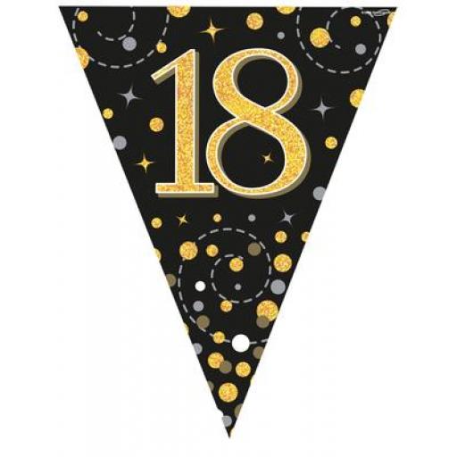 Party Bunting Sparkling Fizz 18 Black & Gold Holographic 11 flags 3.9m