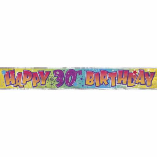 30th Happy Birthday Multicolour Holographic Banner 2.7 M Long