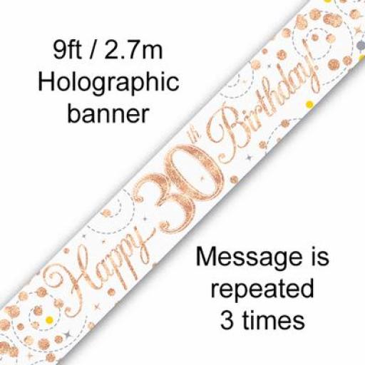 30th Happy Birthday Rose Gold Holographic Banner 2.7 M Long