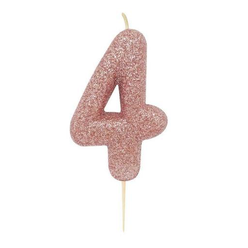 Rose Gold Number 4 Glitter Candle
