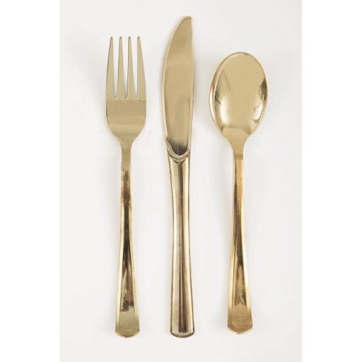 Plastic Cutlery 18 Gold 6 Of Each Knives,Forks,Spoons