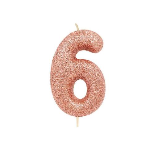 Rose Gold Glitter Number Candle 6