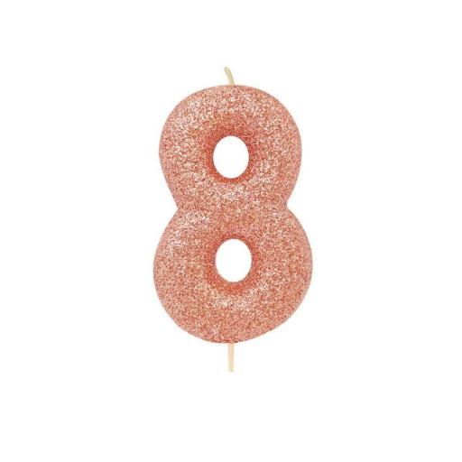 Rose Gold Glitter Number Candle 8