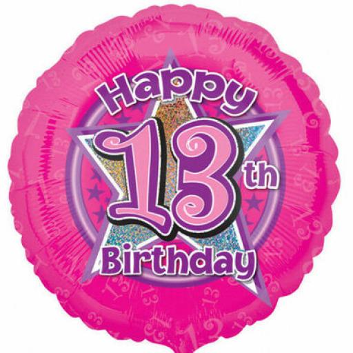 18 Inch Pink Happy 13th Birthday Foil Helium Balloon
