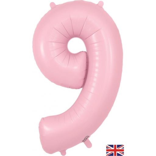 34" Number 9 Matte Pink Foil Balloon