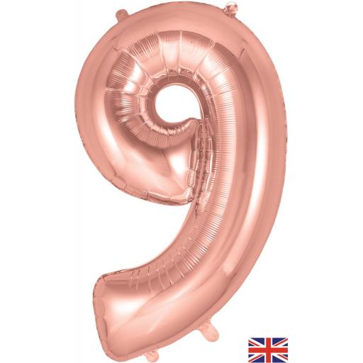 34" Number 9 Rose Gold Foil Balloon