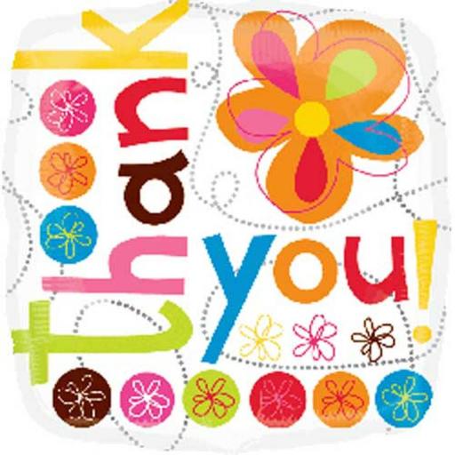 18" Thank You Colorful Flowers Square Balloon 18" Thank You Colorful Flowers Square