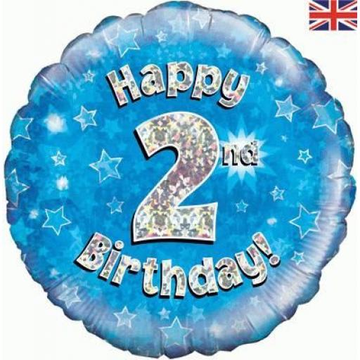 Holographic Blue 2nd birthday foil balloon 18 inch