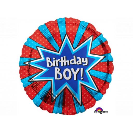 18 Inch Circle Foil Balloon - Birthday Boy Burst
