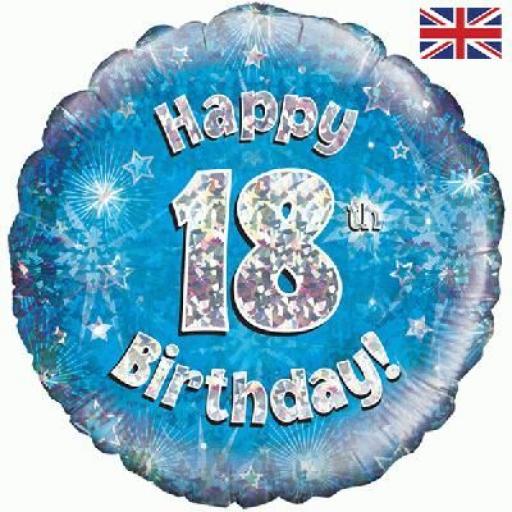 Holographic Blue 18th birthday foil balloon 18 inch