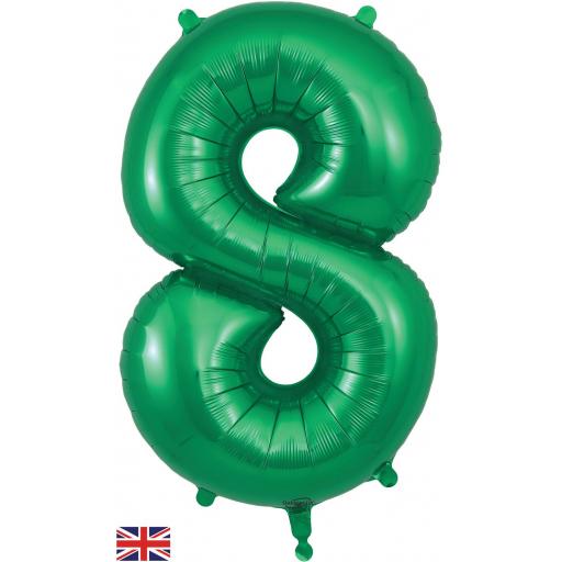 34" Number 8 Green Foil Balloon